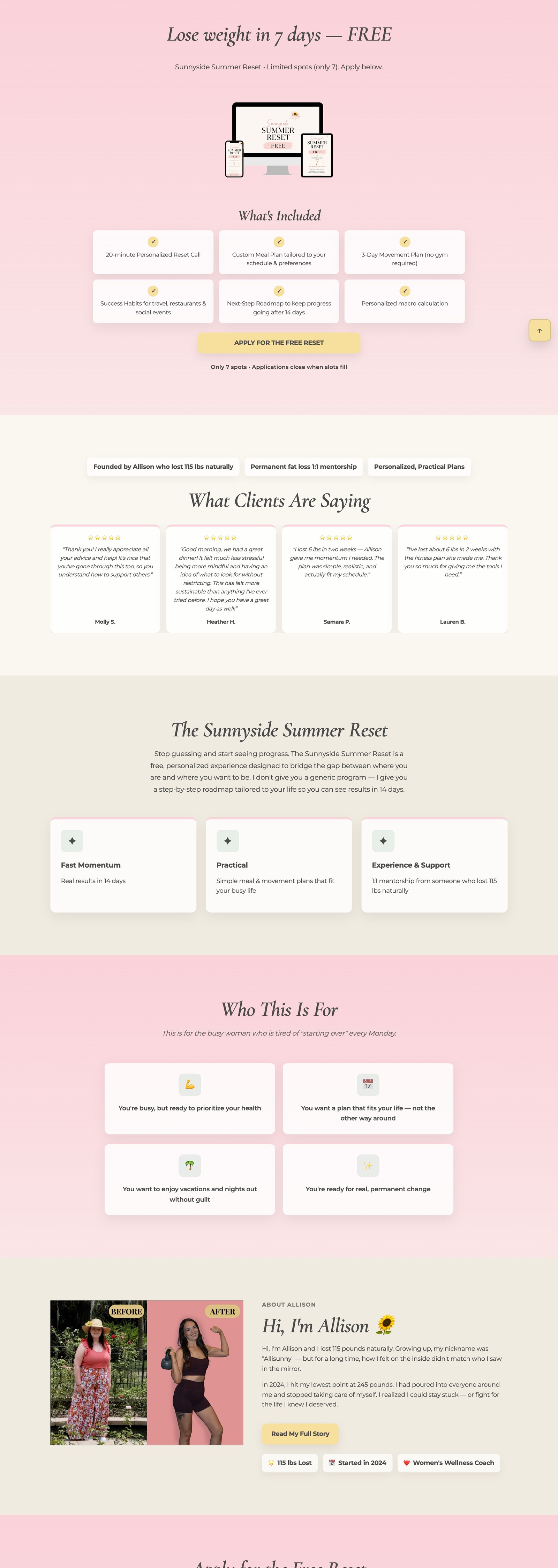 Allison Sunnyside Summer Reset offer page preview