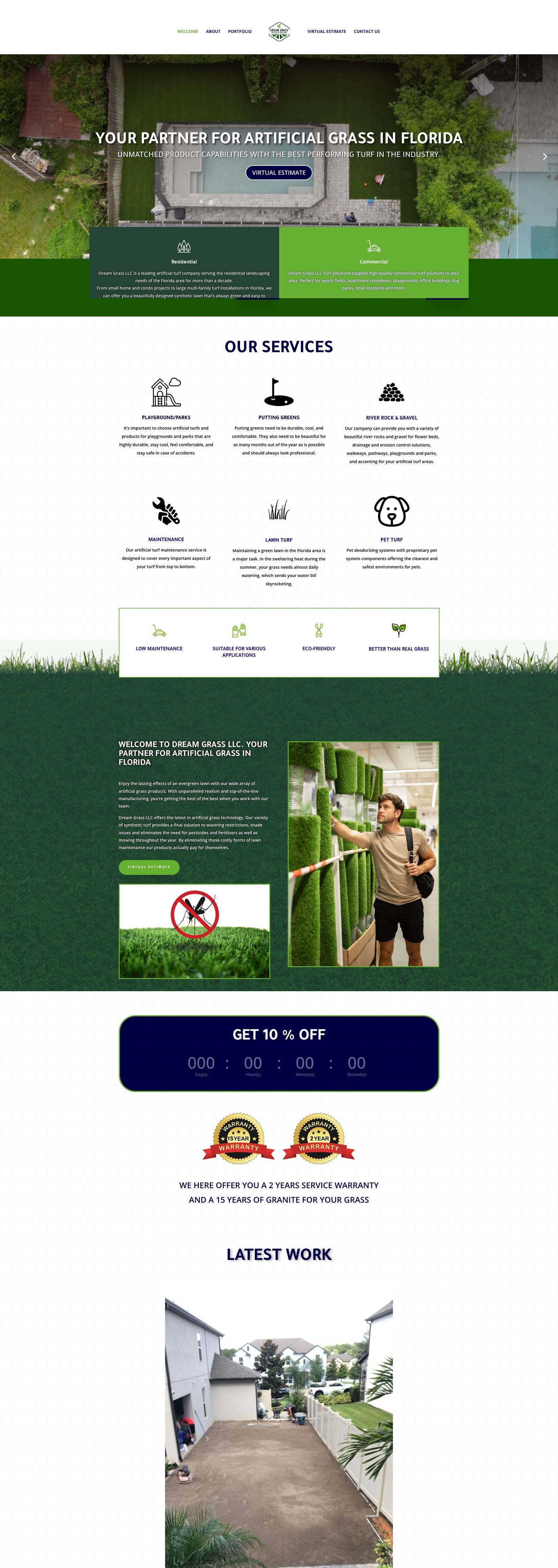 Dream Grass LLC artificial turf website preview