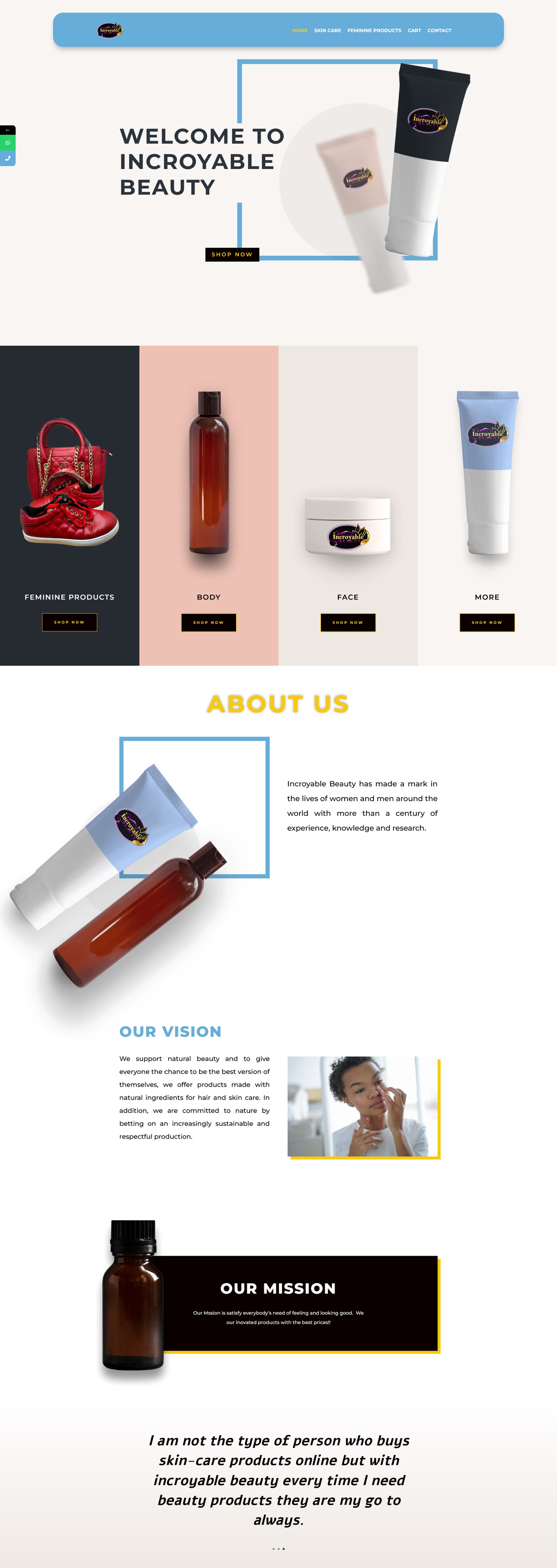 Incroyable Store beauty products e-commerce preview