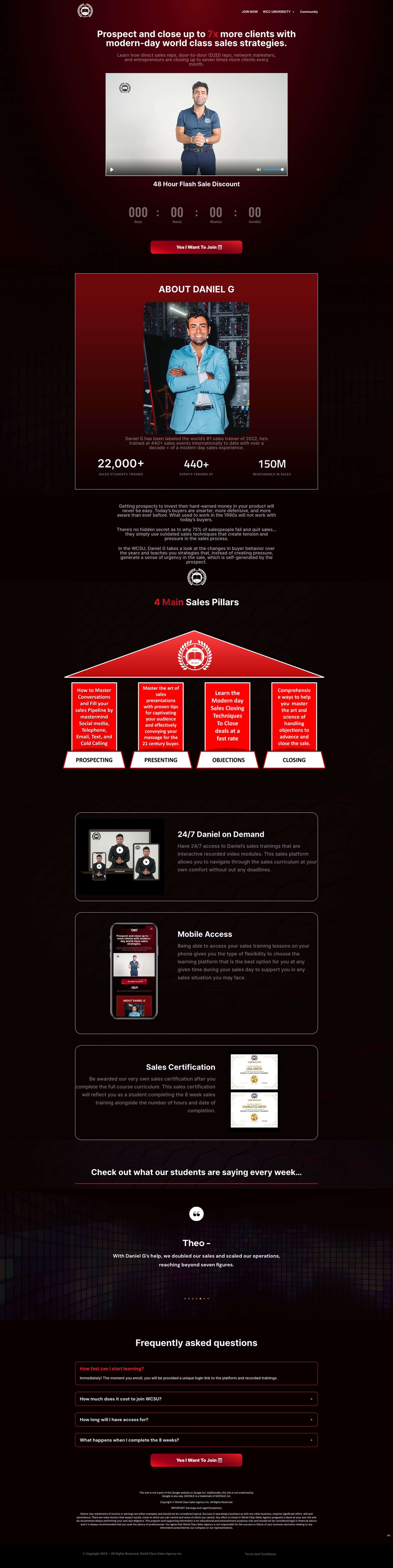 Daniel G World Class Sales University funnel preview